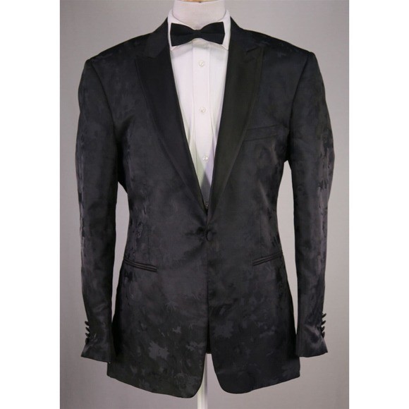 Barabas Black Tone Floral Camo Peak Lapel Tuxedo Dinner Jacket Formal Blazer 46R - Picture 2 of 8